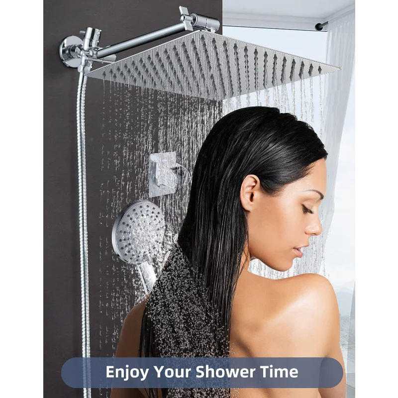

8 Inch Bathroom Rain Shower System Stainless Steel Bathroom Shower Faucet Set Luxury Wall Mount Shower Set Adjustable Showerhead