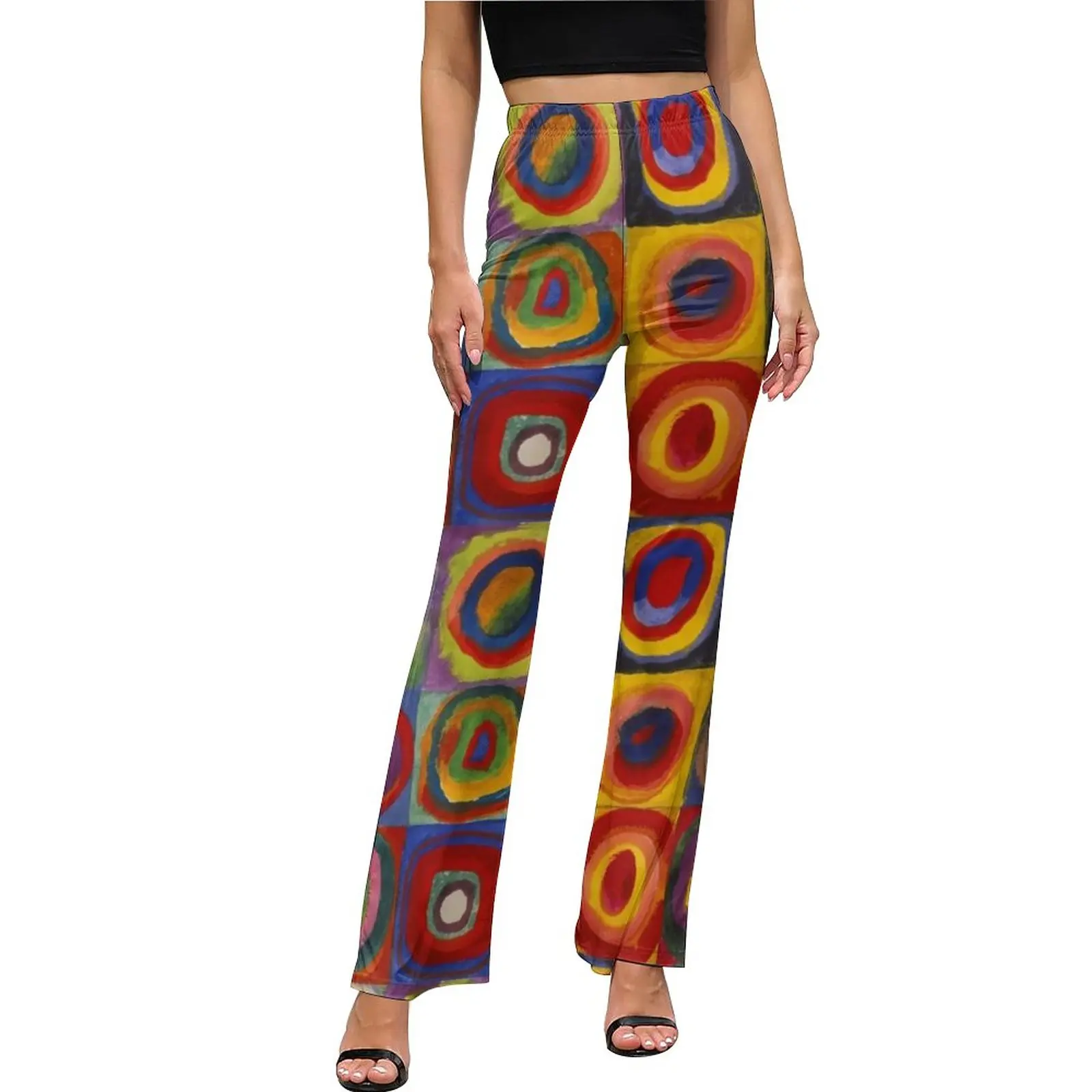 

Retro Pop Art Pants Kandinsky Print High Waisted Trendy Flared Trousers Daily Pattern Aesthetic Pants Gift
