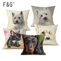 hand painted dog decorative pillows cover cute bulldog cushion cover linen pillowcase for cojines decorativos para sofa