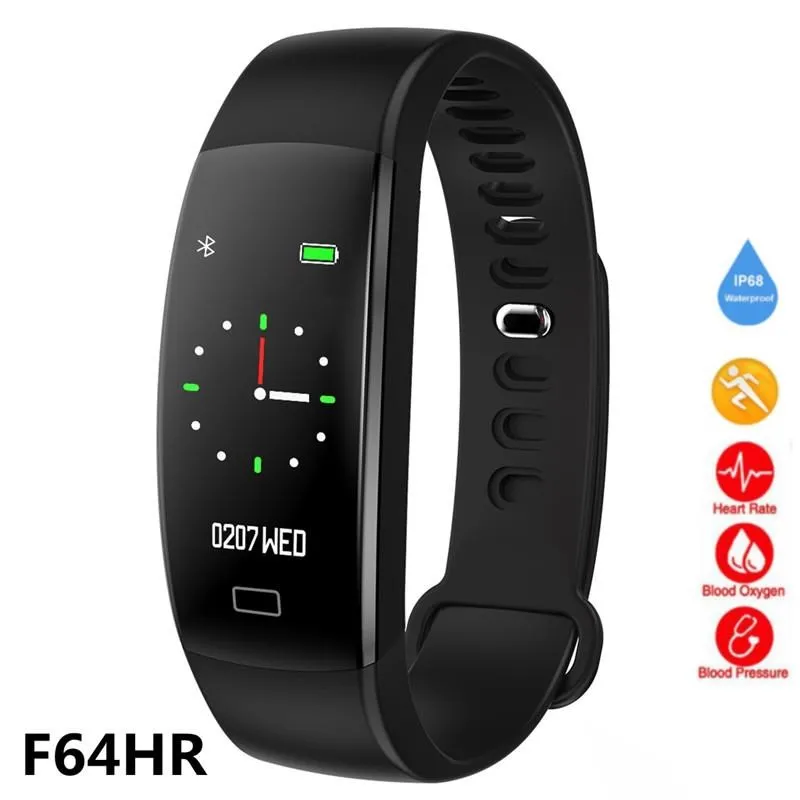

F64HR Smart Bracelet Men Women Heart Rate Blood Pressure Sleep Monitoring Pedometer Waterproof Smart Watch Sports Fitness Band