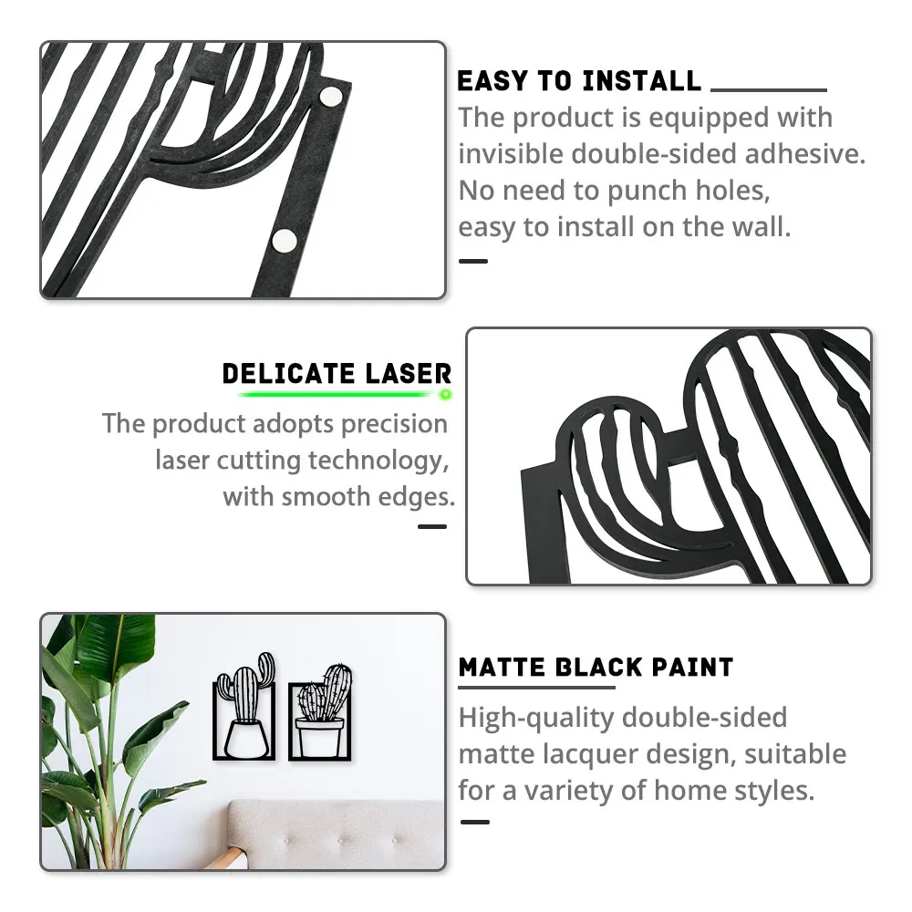 Дешево Декор Putuo, 4 шт., черный деревянный кактус пустыни, современное домашнее настенное искусство, украшение для гостиной, 3D креативная стильная д...