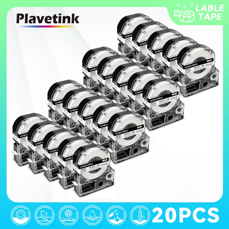 20 шт. ленты SU11S для этикеток совместимые с Epson LK-6WBA11 термоусадочная трубка черного