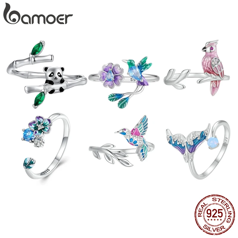 Регулируемое кольцо BAMOER из стерлингового серебра 925 пробы с изображением
