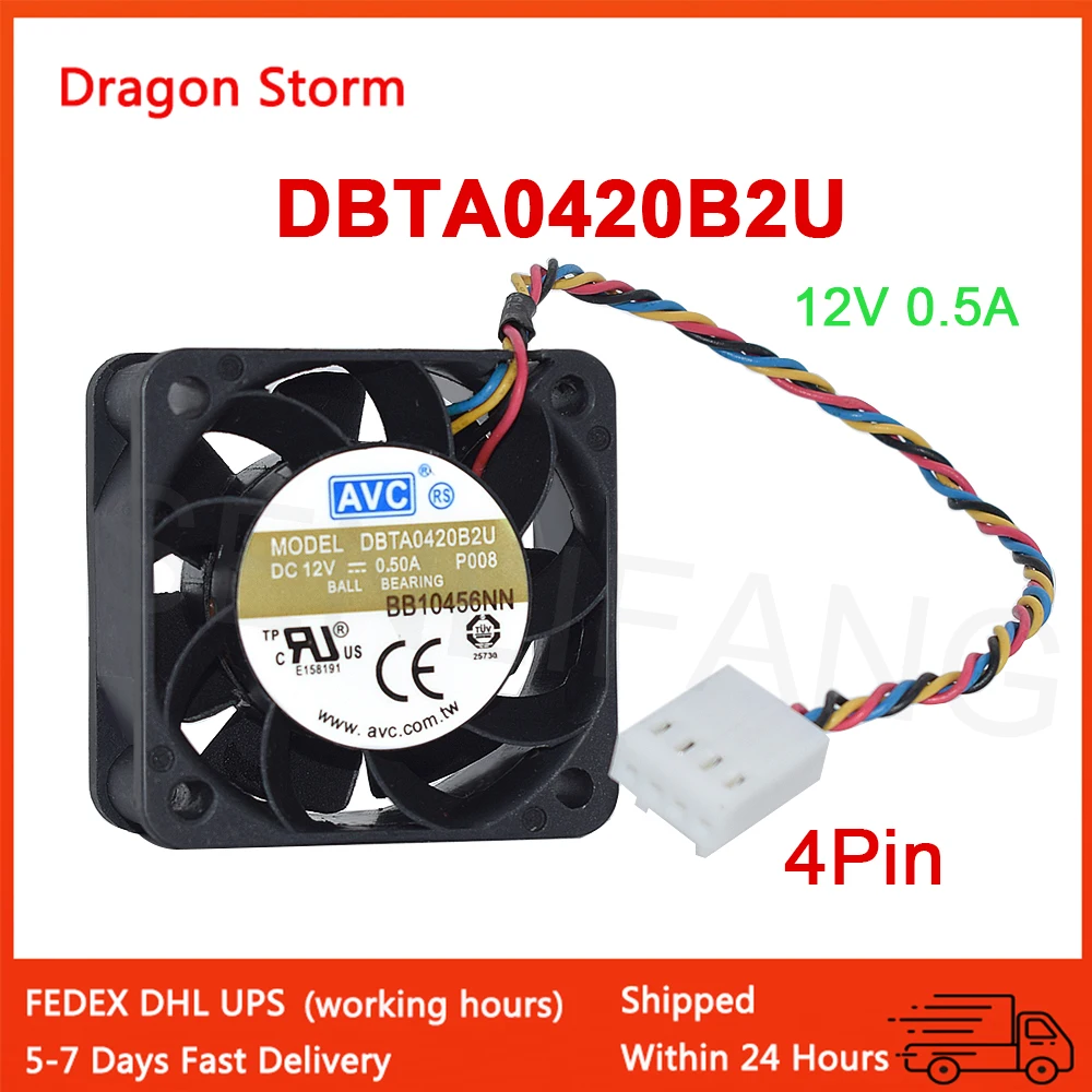 Новый оригинальный DBTA0420B2U DC12V 0.5A AVC двойной шарик 4020 40*40*20 мм вентилятор 4 см четырехпроводный ШИМ охлаждающий вентилятор