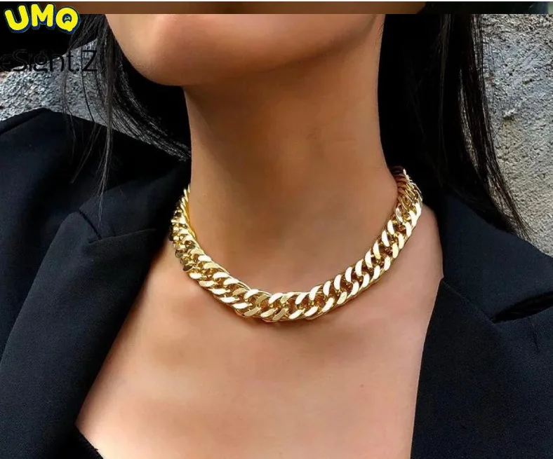 

24k Yellow Gold Plated Hip Hop Chain Necklace for Women Punk Temperament Wind Necklaces Does Not Fade Wedding Anniversary Gifts