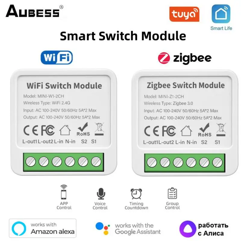 

Умный модуль переключателя Tuya Wi-Fi Zigbee, двухстороннее управление через приложение, дистанционное управление, для умного дома, Vias, Alexa, Google Home, Alice