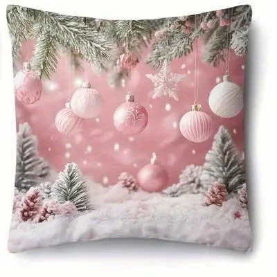 Розовые рождественские наволочки: олень, шары и морозная листва для праздничного стиля! диваны, наволочки для спальни, праздничные подарки