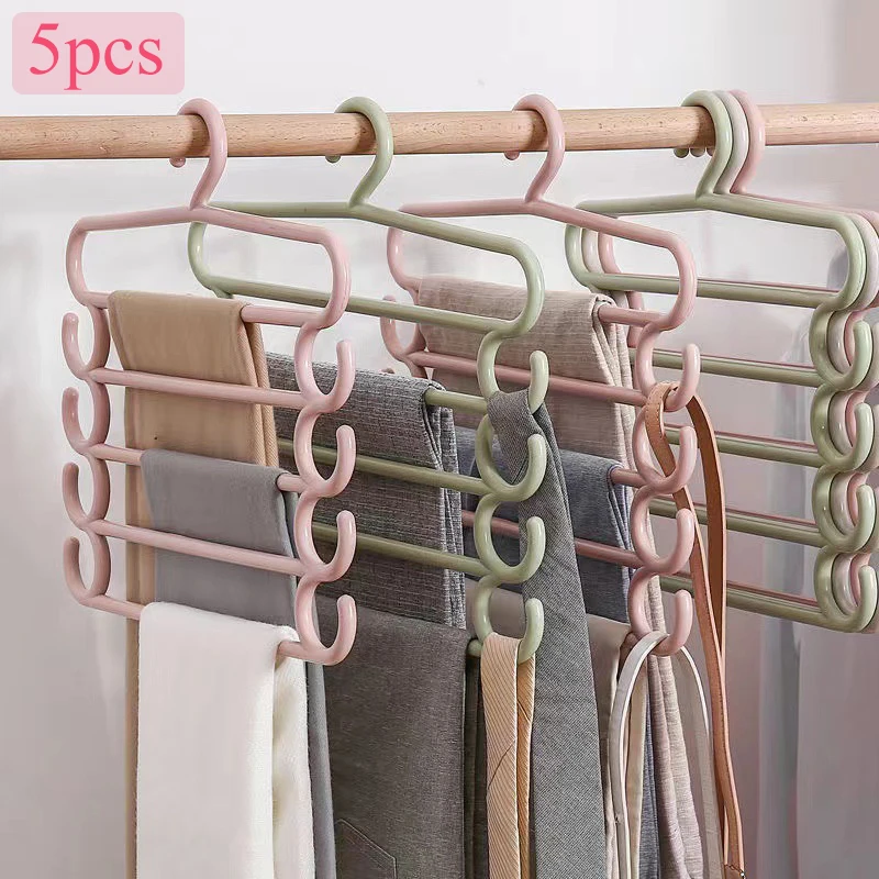 

5 Layers Pants Towel Scarfs Racks 5pcs Trousers Hangers Holders with Hooks Multifunction Save space Closet Storage Organization