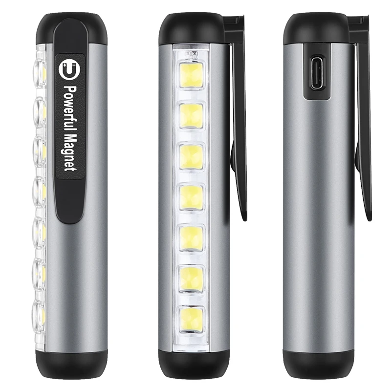 

Светодиодный мини-фонарик XPE + COB, лампа с бусинами, Ультраяркий, с зажимом, магнитная работа, светильник, водонепроницаемый USB-перезаряжаемый фонарик