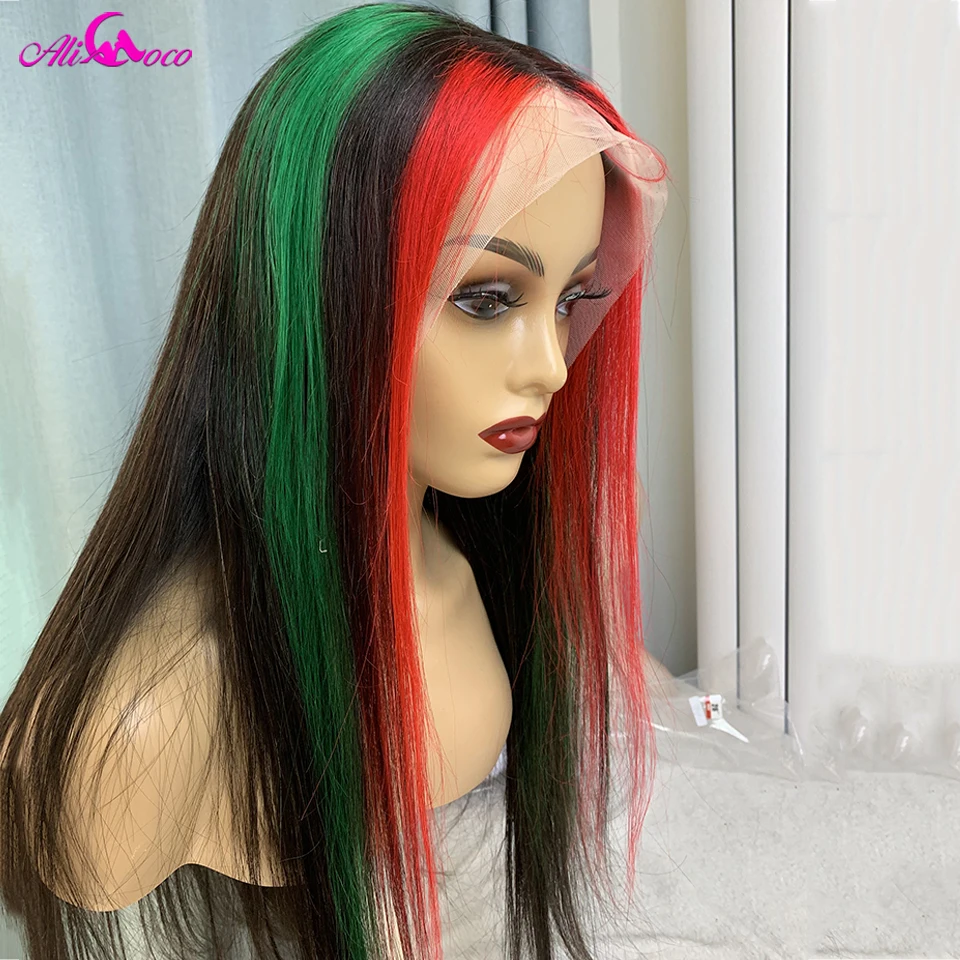 Highlight Red Green Blonde Lace Front Human Hair Wig With Baby 13x6 Transparent Lace Frontal Wigs For Black Women Brazilian Hair