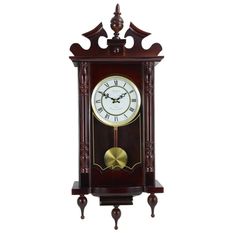 

Bedford Clock Collection Classic 31" Chiming Wall Clock With Roman Numerals And A Swinging Pendulum in a Cherry Oak Finish