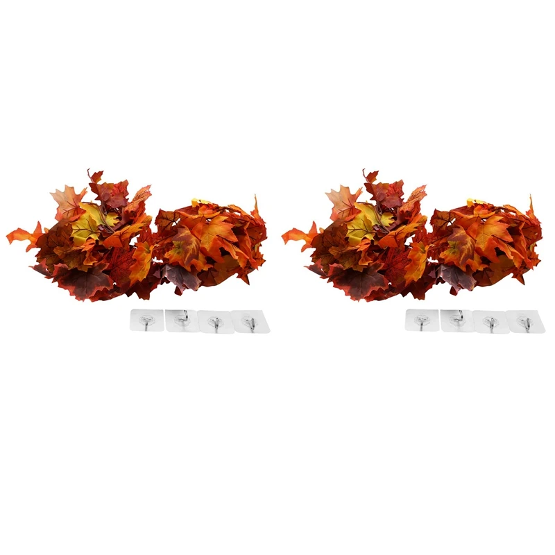 4 Pcs Artificial Autumn Maple Leaves Garland, Fall Hanging Plant For Home Wall Doorway Backdrop Fireplace Decoration