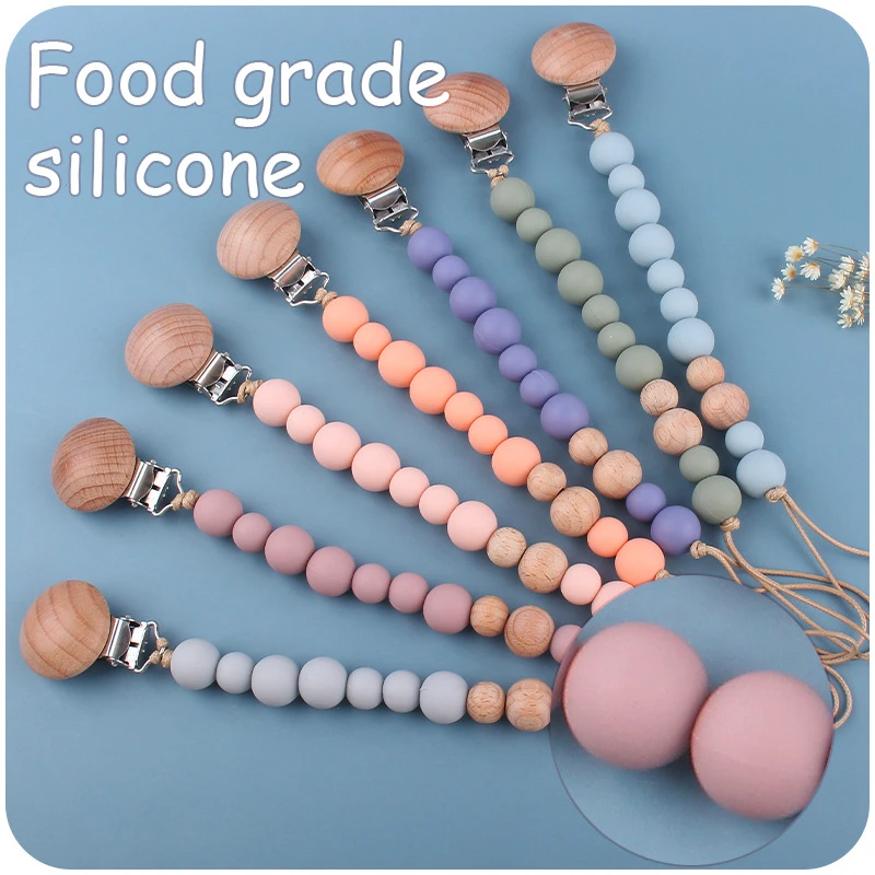 

Handmade Wooden Pacifier Chains Safe Teething Chain Baby Teether Eco-friendly Pacifier Clips Holder Chain