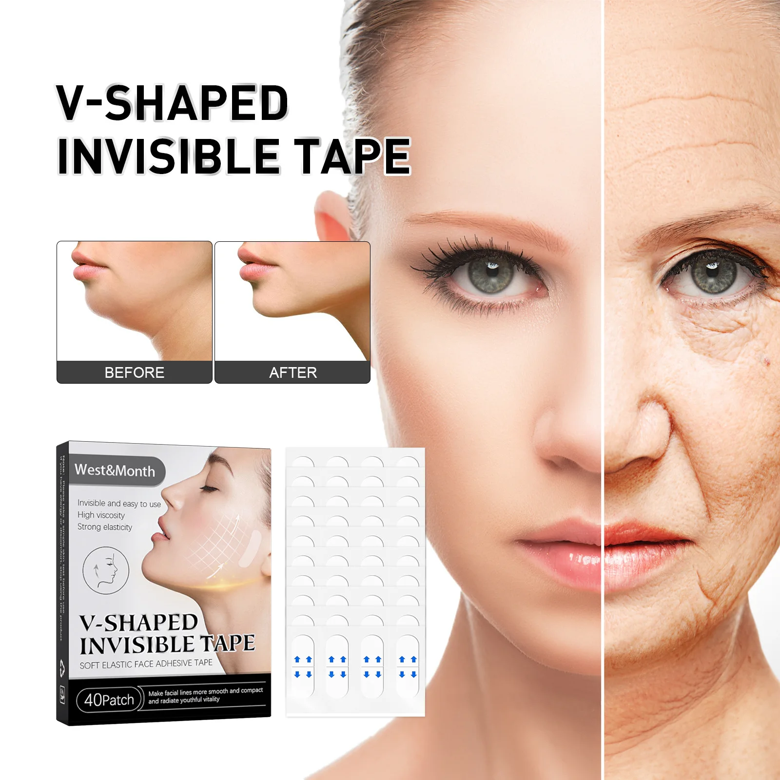 

Sdotter 40/100pcs V Shape Face Stickers Lifting Patch Invisible Thin Face Anti-Wrinkle Sticker Facial Line Face Lift Up Tools Sk