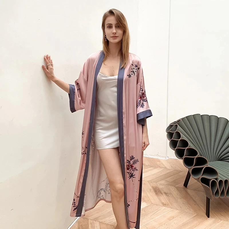 Luxury Sexy Women Nightie Ladies Satin Silk Belt Robes Silky Kimono Female Sleepwear Night Dress Nightwear Grace Home Wear