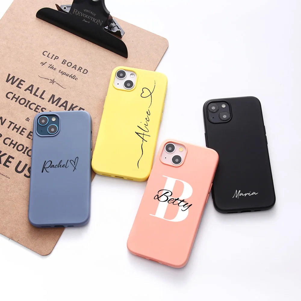 

Personalise Name Custom Phone Case for iPhone 13 Pro Max Funda 12 11 8 Plus SE Original Silicone Cover For iPhone 11 Coque X XR
