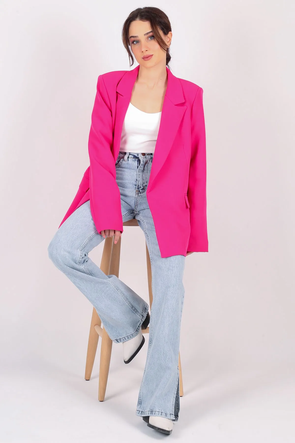 

Facette Women 2022268032 Pink Oversize With Shoulder Pads Blazer Jacket