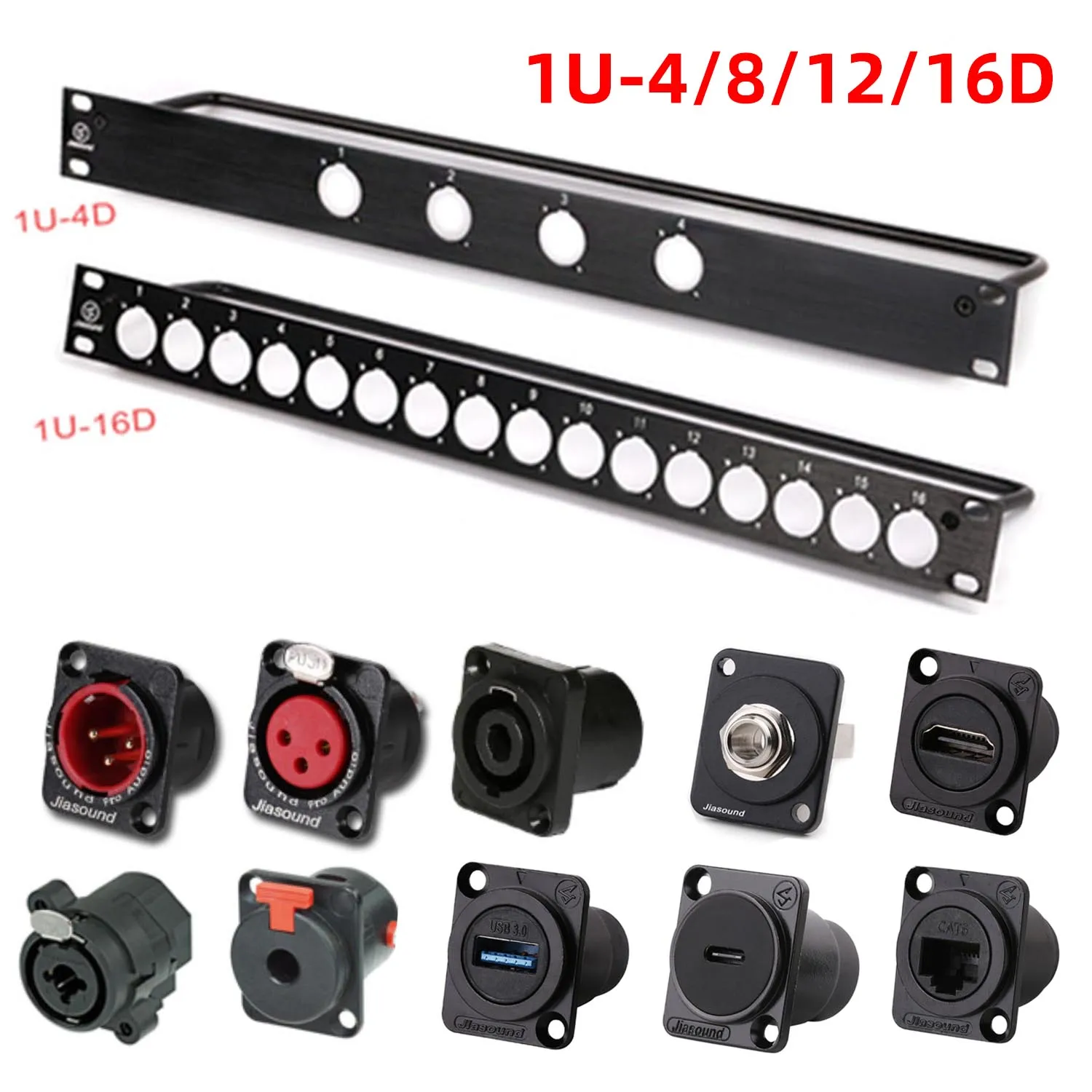 

DIY 1U Rack Patch Panel 4 8 12 16 Way 1U 2U 24Way XLR USB Fiber Type C SDI 6.35 Combo ST-8mp Cat6 Customized Order