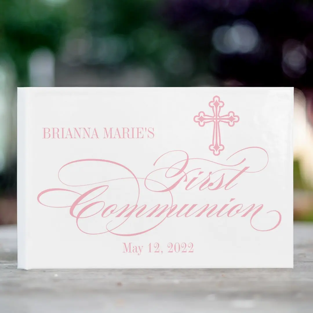 

Custom First Communion Guest Book, Pink Calligraphy Christening Guest Book, Baptism Guest Book, Baby Shower Guestbook