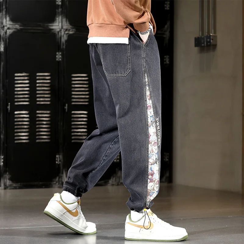 2023 New Men's Jeans Loose Baggy Pants Fashion Patchwork Wide Leg Denim Joggers Men Hip Hop Streetwear Straight Jean Trousers