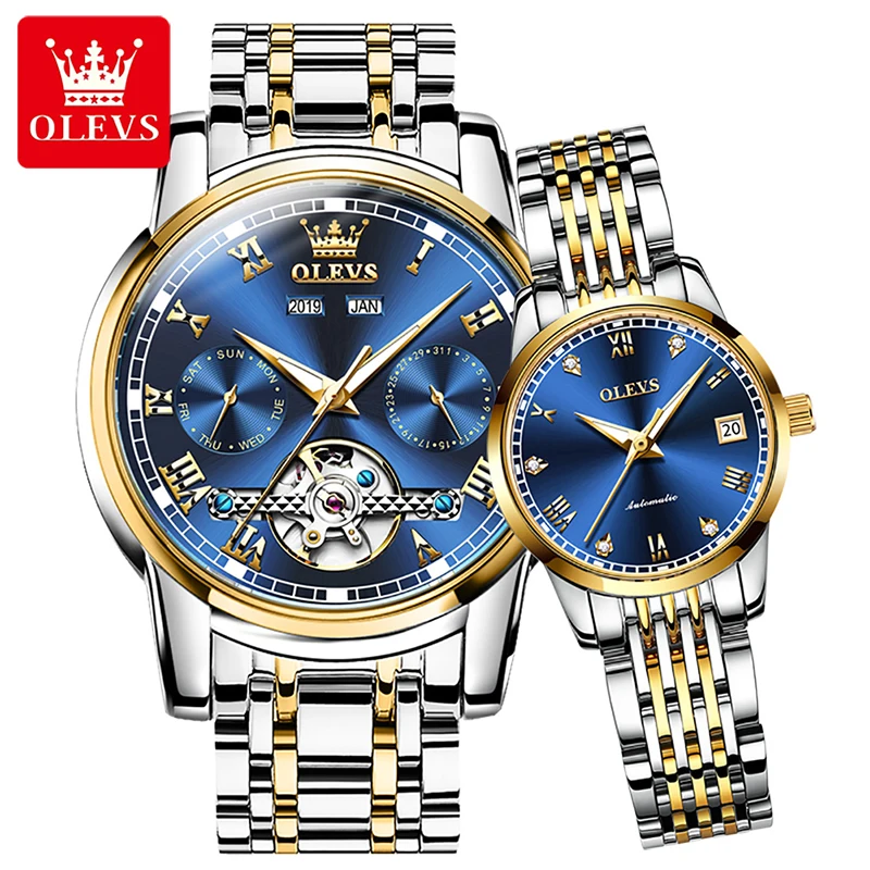 OLEVS 2023 New Fashion Mens Watches Gold Plated Stainless Steel Couple Watch Men And Women Brand Luxury Watch Waterproof Reloj