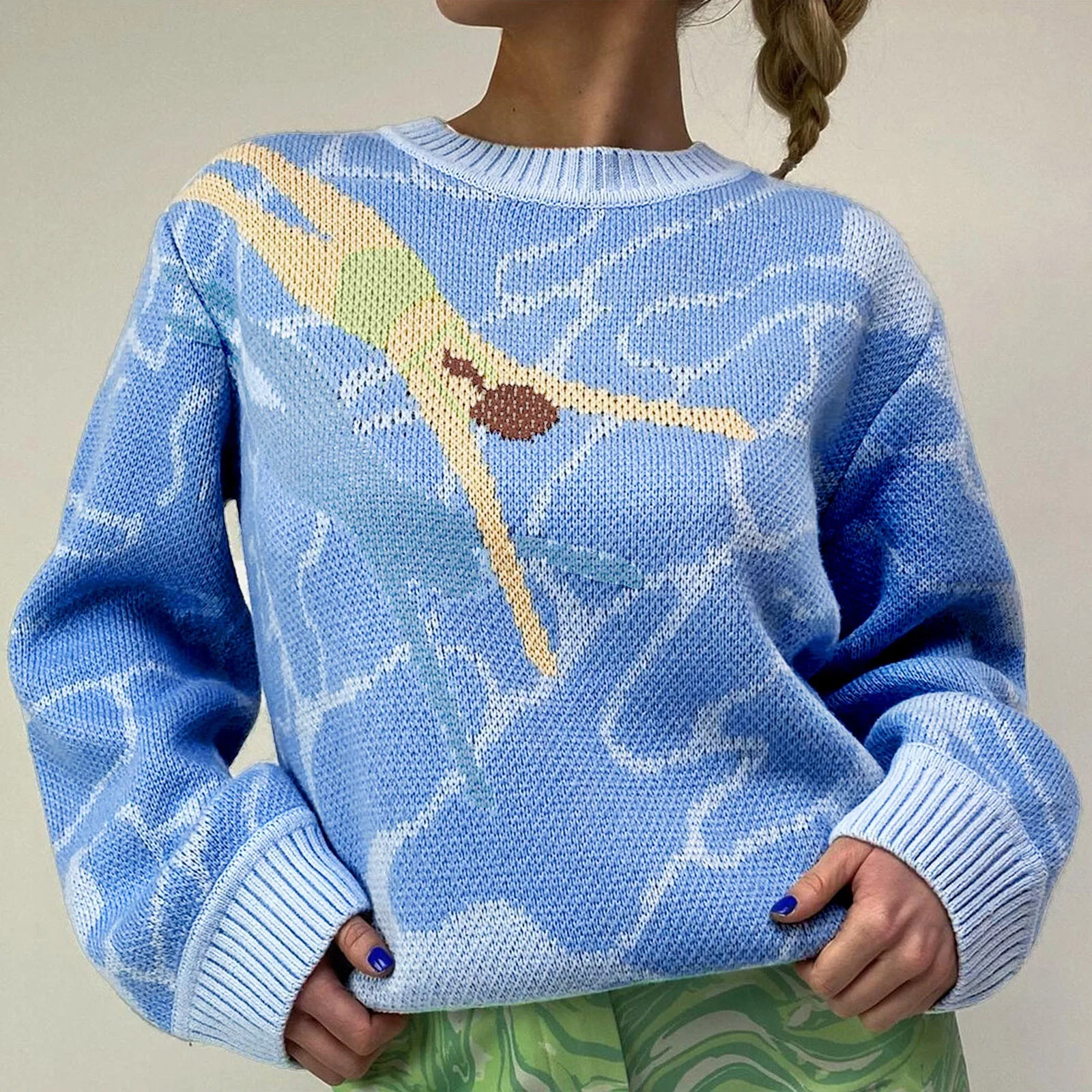 

Women's Autumn And Winter Classic Color Block Printed Knitwear Half Pullover Sweaters for Women Pullover Sweater Zip for Men