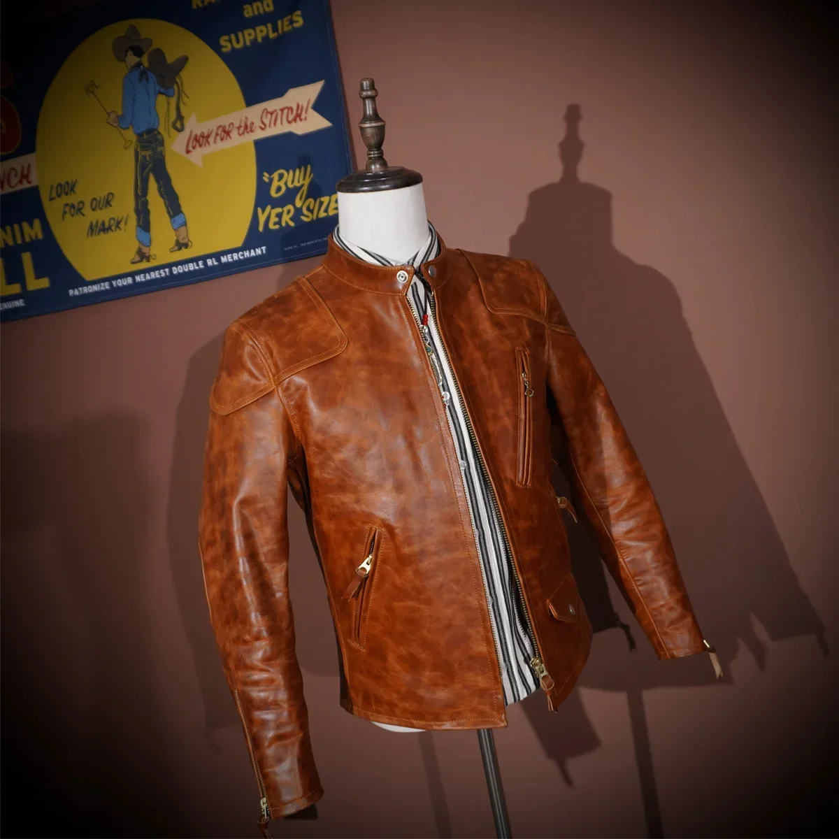 Мужская байкерская куртка Blunt Razor Venom классическая без покрытия батик конская