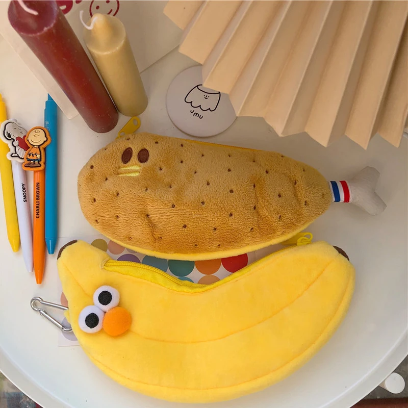 

Korean Style Bag Cute Chicken Leg Banana Plush Pencil Case Simple Large Capacity Pencil Pouch Student Stationery Creative Gift