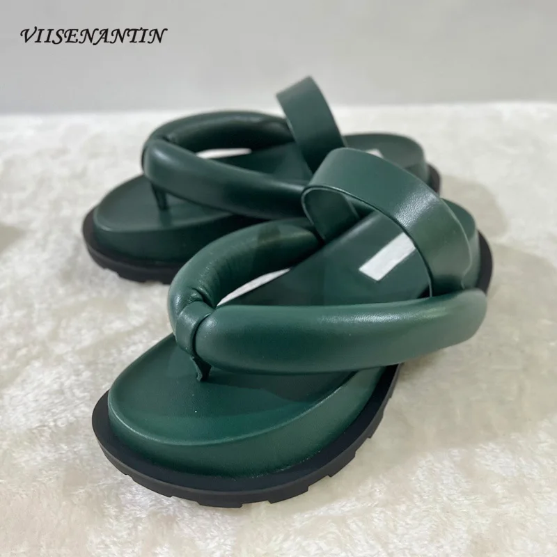 

Green Flip-flops Sheepskin Trendy Non-slip Lazy Slippers Hot-selling Thick-soled Trendy Women's Muller Shoes Increase Sandals