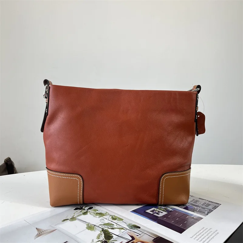 

Fashion Trend Panelled Tote Luxury Designer Handbags Women'S Genuine Leather Bucket Casual Vintage Shoulder Side Bags For Ladies
