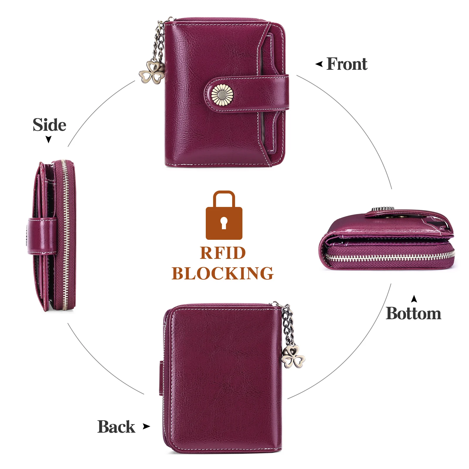 2023 Fashion Women's Coin Purse Wallet RFID Blocking Female Leather Wallet Zipper Card Holder ID Money Bag Wallet For Girls