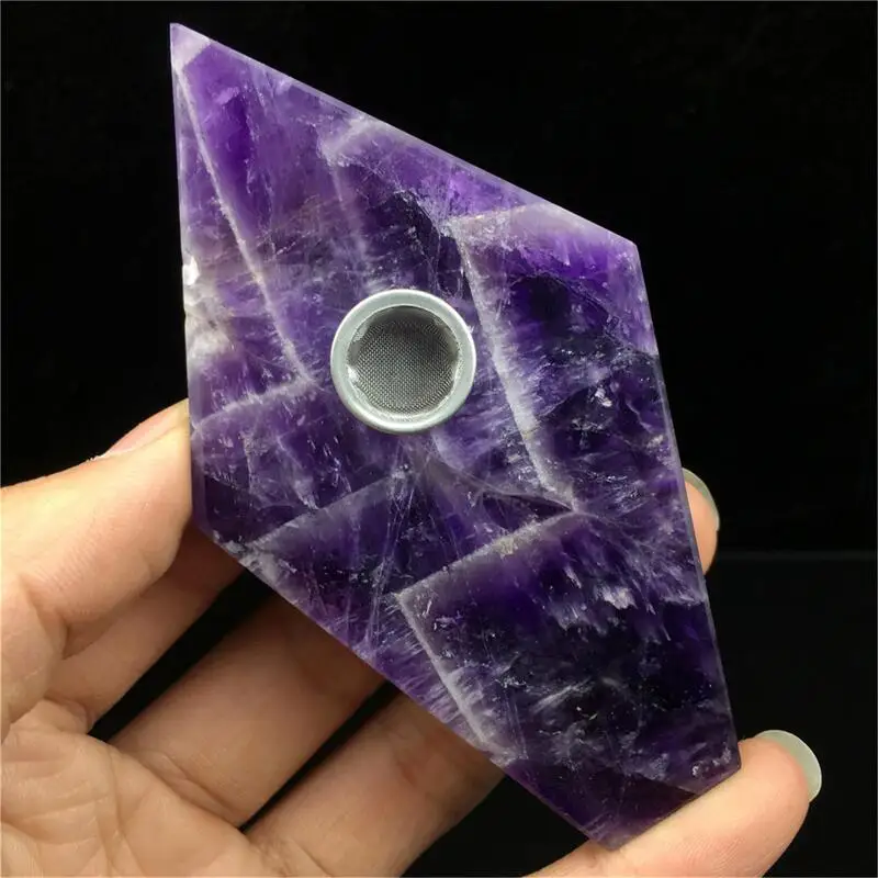 

Natural Dream Amethyst Quartz Pipe Smoking Pipe Point Rod Treatment Gem With Metal Filter DIY Gift 1pcs