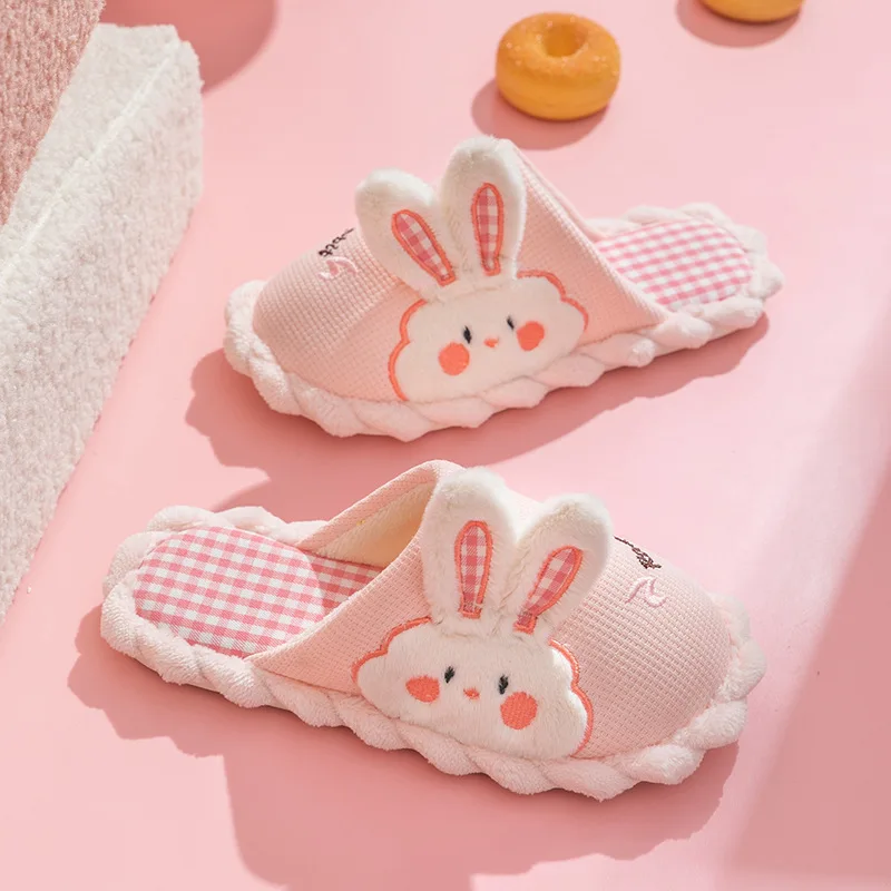 

Pink kawaii Rabbit Fluffy Slippers Women Fuzzy Bunny Fur Slides Woman Plush Slippers Home Comfortable and Warm Indoor Shoes