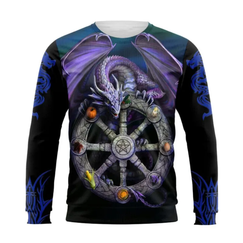 Толстовка с капюшоном и 3D-принтом дракона Повседневная Уличная в стиле хип-хоп на