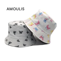 amoulis bucket hats for women print butterfly fisherman hat shade double sided sun hat girls casual cotton gorros para el sol