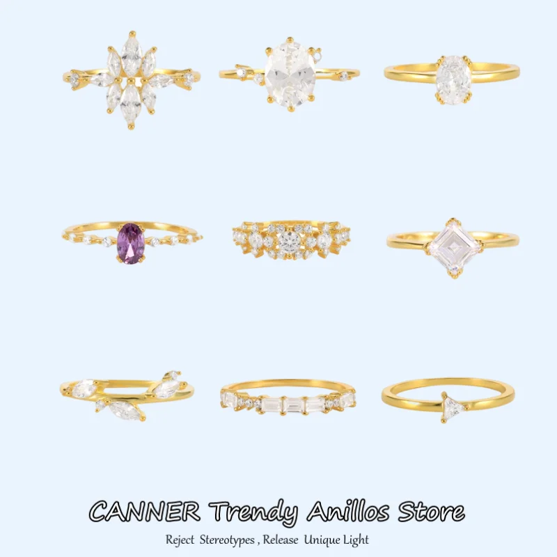 

CANNER 925 Sterling Silver Fashion Zircon Finger Rings Classic Clear CZ Wedding Jewelry Ring For Women Engagement Christmas Gift