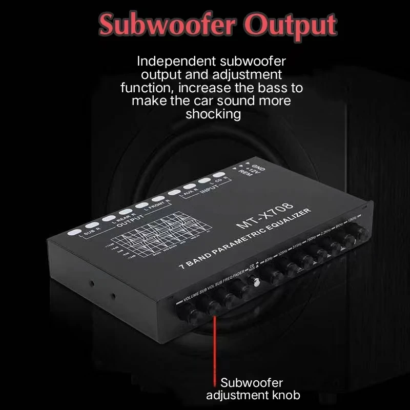 

7 Band Car Audio Equalizer for Boat RV with AUX Input Adjustable Car Audio EQ Tuning Crossover Amplifier Parametric Equalizer EQ