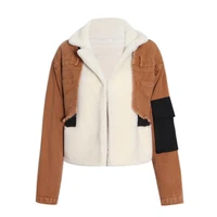 2022 women stitching denim lamb wool coat autumn winter new lapel warm button street jacket