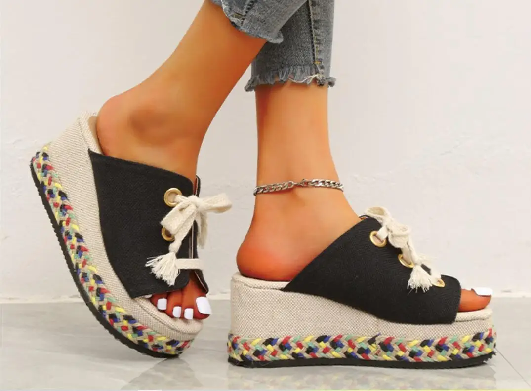 Platform Women Slippers Wedges Shoes Pumps 2022 New Summer High Heels Sandals Beach Slides Casual Flip-flops Women Shoes
