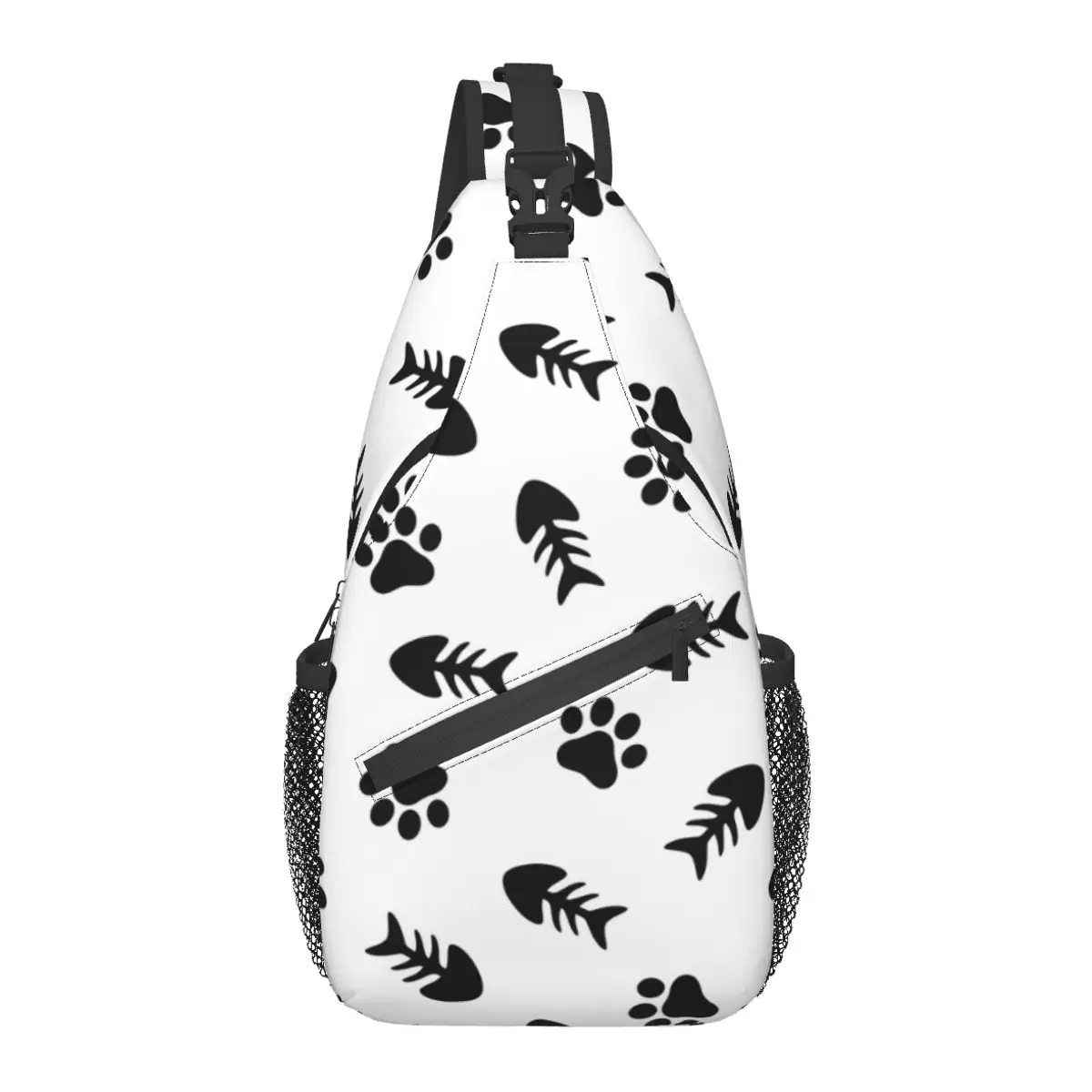

Мужская нагрудная сумка Fishbone And Cat Paw, повседневная поясная сумка, маленькая дорожная сумка для коротких поездок, сумка через плечо
