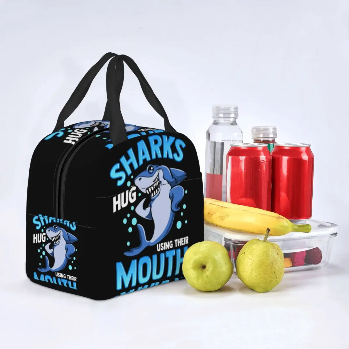 

Cute Funny Shark Lunch Bag with Handle Hug Using Their Mouth Refrigerator Cooler Bag Carry Food Cute Thermal Bag