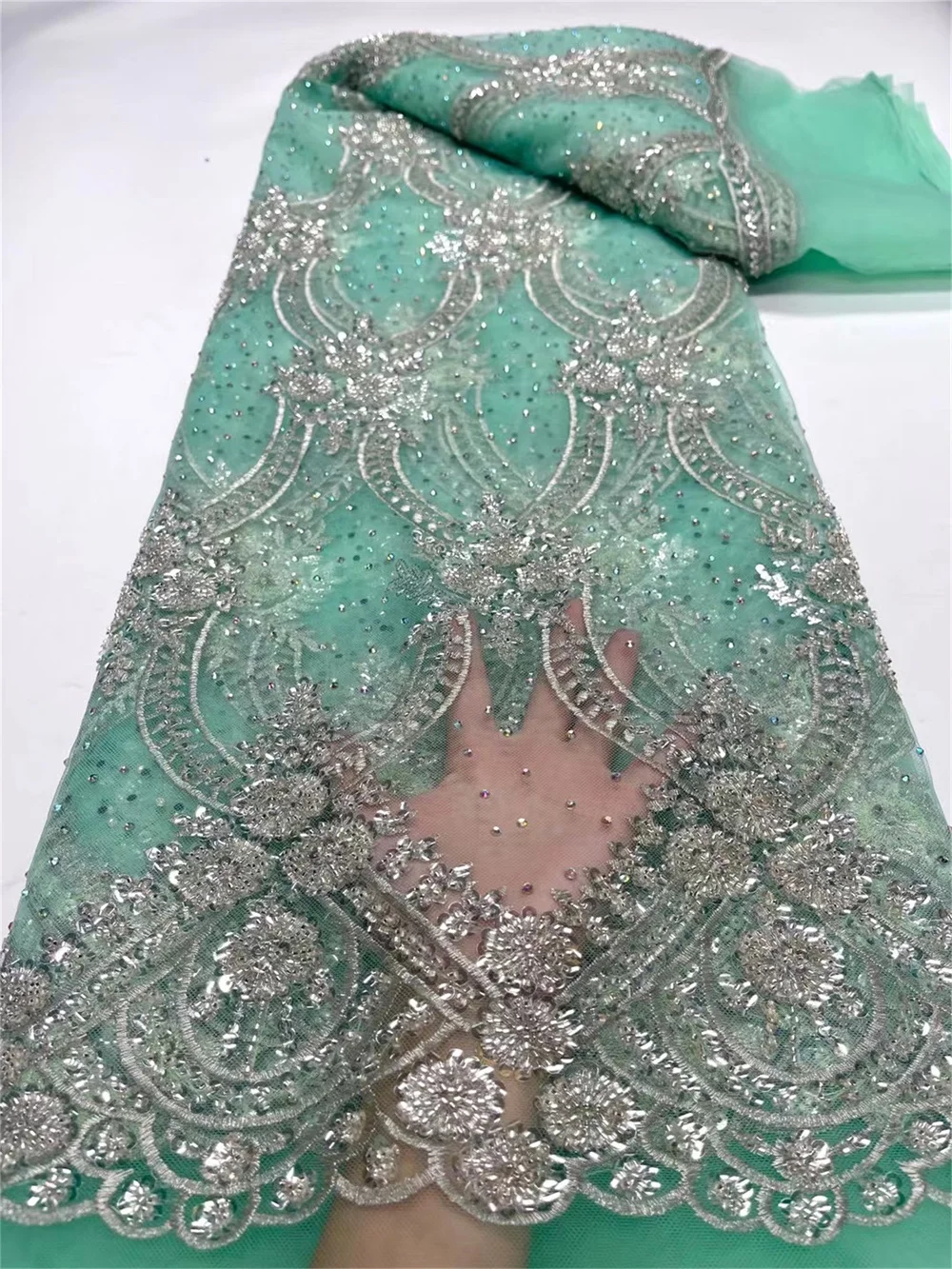 

2023 новая французская Тюлевая Кружевная Ткань 5 ярдов Высококачественная нигерийская Свадебная Роскошная вышивка блестками Африканское кружево