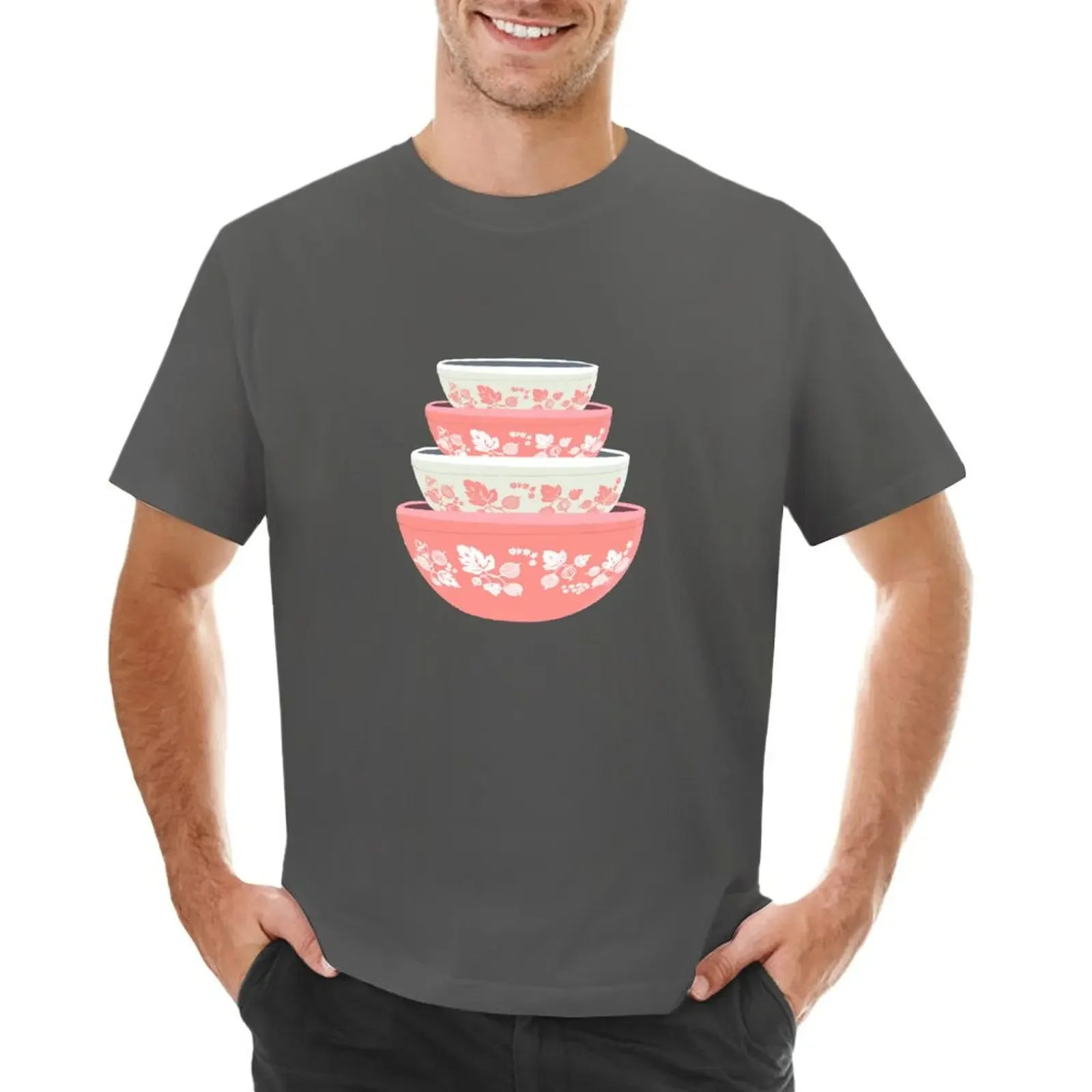 Розовая футболка Pyrex с рисунком чаши гусины рубашки графические футболки