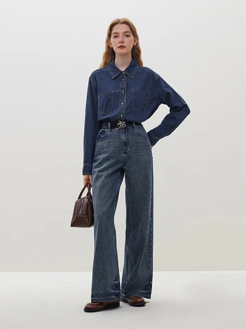 Женская джинсовая рубашка FANSILANEN темно-синяя