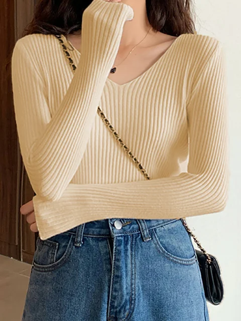 

Hot Sale 2023 Basic B-neck Solid Autumn Winter Pullover Women Female Knitted Ribbed Sweater Slim Long Sleeve Badycon High Quali