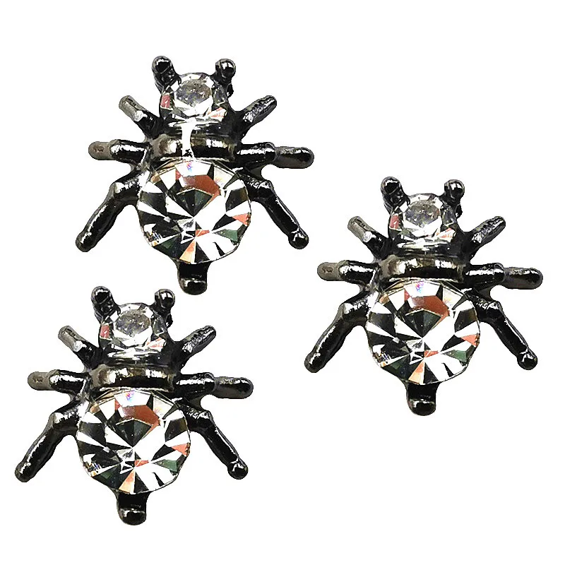 100pcs Black Spider Charm For Nails DIY Adornment,7*8mm Alloy+Glass Crystal-5 Colors Spiders Shape 3D Nail Art Decoration #W1007 enlarge