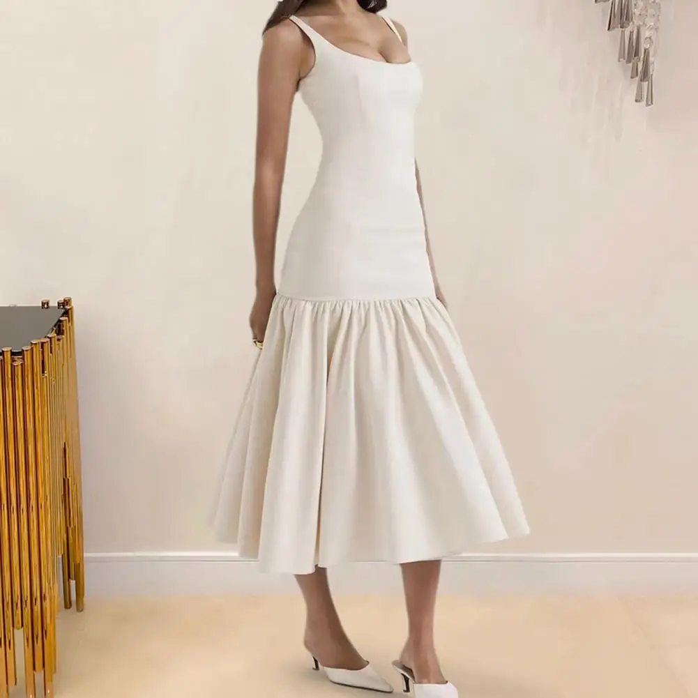 Однотонное Плиссированное Платье женское длинное платье элегантное вечернее с