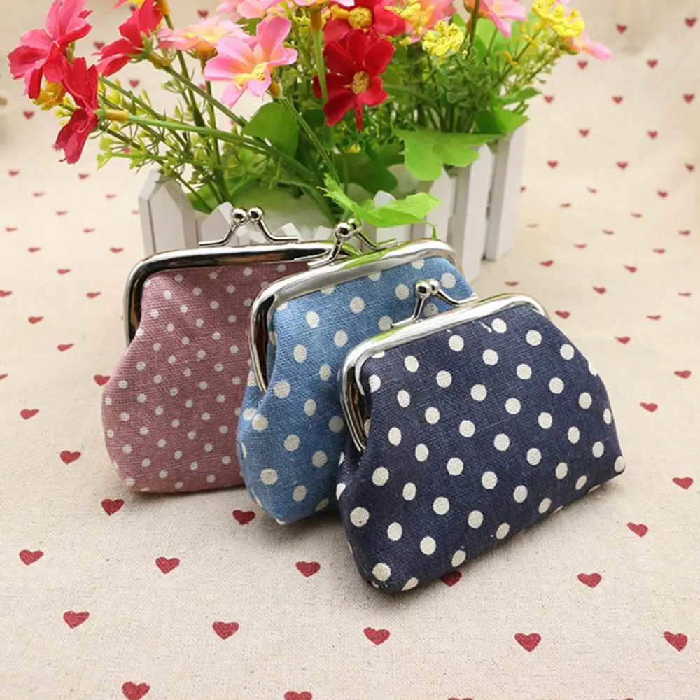

Simple Retro Dots Clutch Change Purse Zipper For Girls Coin Bag Linen Coin Purse Korean Money Bag Small Purse Wallets