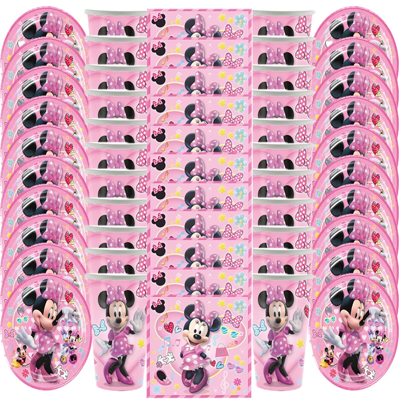 

Диснеевский Розовый Минни Маус для вечерние НКИ, одноразовая посуда, тарелка, чашка, скатерть, детский день рождения, вечевечерние НКА, укра...