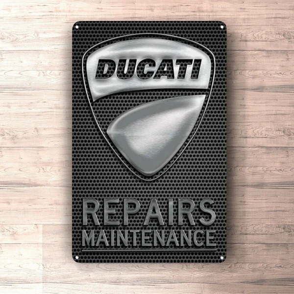 

Flat Metal Poster Tin Sign (Not 3D) - Ducati Repairs Maintenance Sign Metalsign for Garage, Man Cave
